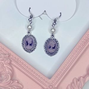 Vintage Style Cameo Drop Earrings with Pearl Beads